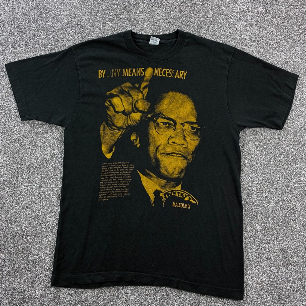 Vintage Malcolm X Shirt Mens XL Black By Any Means Necessary Political Freedom
